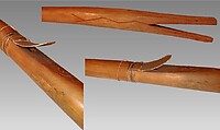 He-Ha-Kha-Zo-Zo (whistle), Wood, catlinite (red pipestone), sinew, birch bark, paint, Native American (Winnebago)